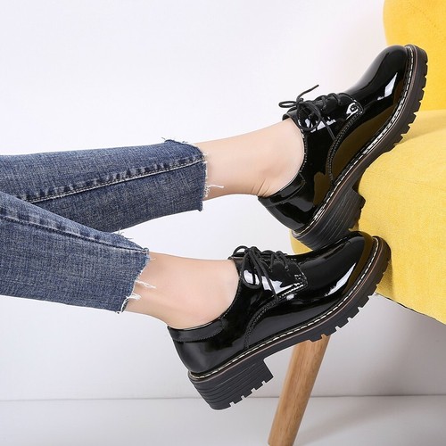 靴 BAUER - ROUND TOE PLATFORM LEATHER SHOES Amazon.com | WUIWUIYU Womens Casual Patent Leather Lace-Up