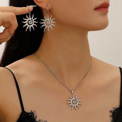 Schmuckset Edelstahl Sonnenblume Für Frauen Halskette Ohrringe Ring Geschenk