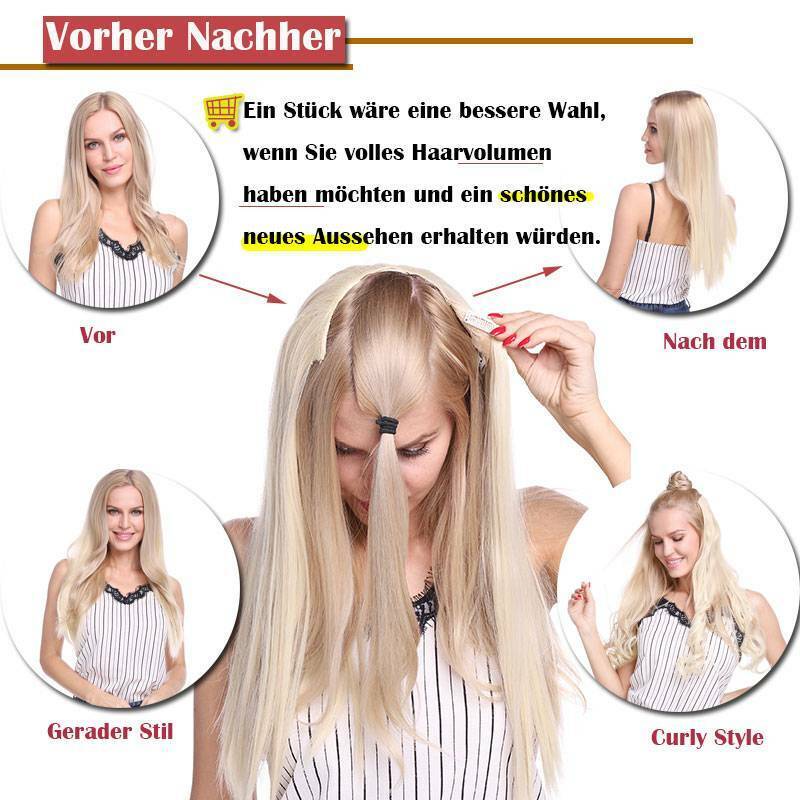 Damen Ein Stück Clip In Extensions Lang Haarteil Echte Dick Haarverlängerung DE