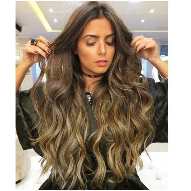 Fashion Women Ladies Long Black Blonde Hair Wig Natural Curly Full