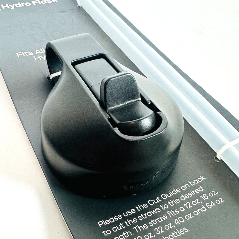 Hydro Flask Wide Mouth Straw Lid w/ 2 Straws Black BPA-Free Dishwasher Safe NEW