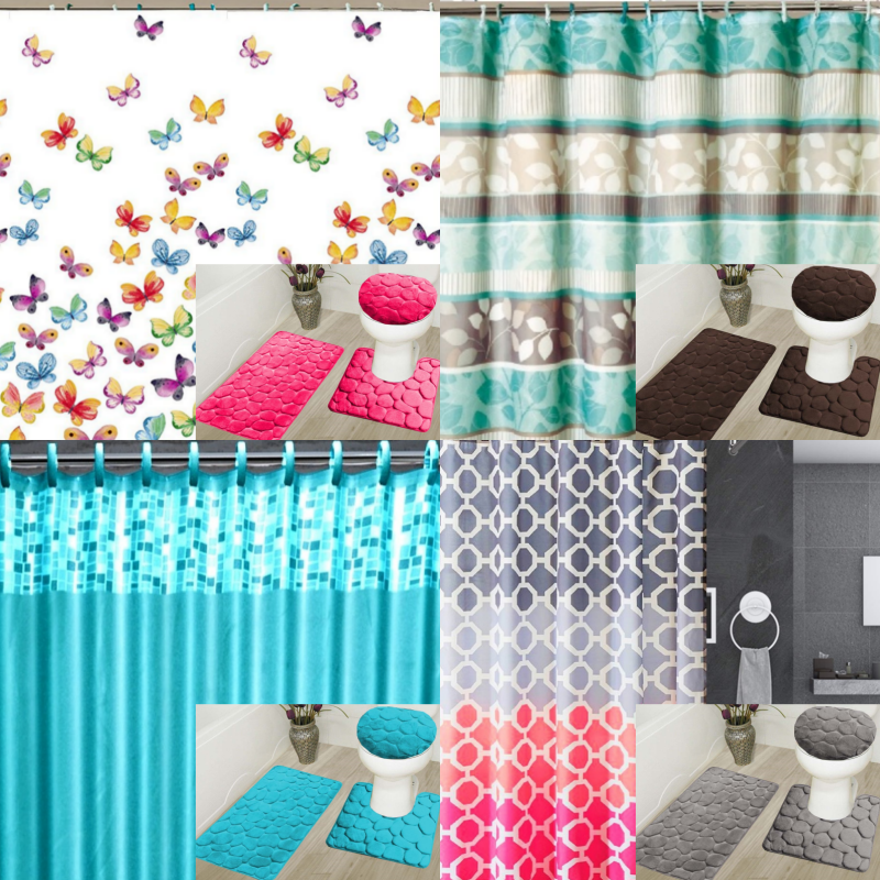SOFT MIX & MATCH BATHROOM SHOWER CURTAIN MAT RUGS SET MEMORY