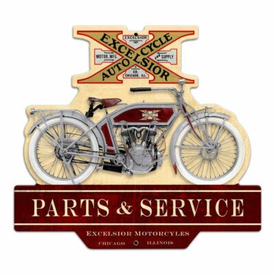 EXCELSIOR MOTORCYCLES PARTS & SERVICE 17'' HEAVY DUTY USA MADE METAL ADV SIGN