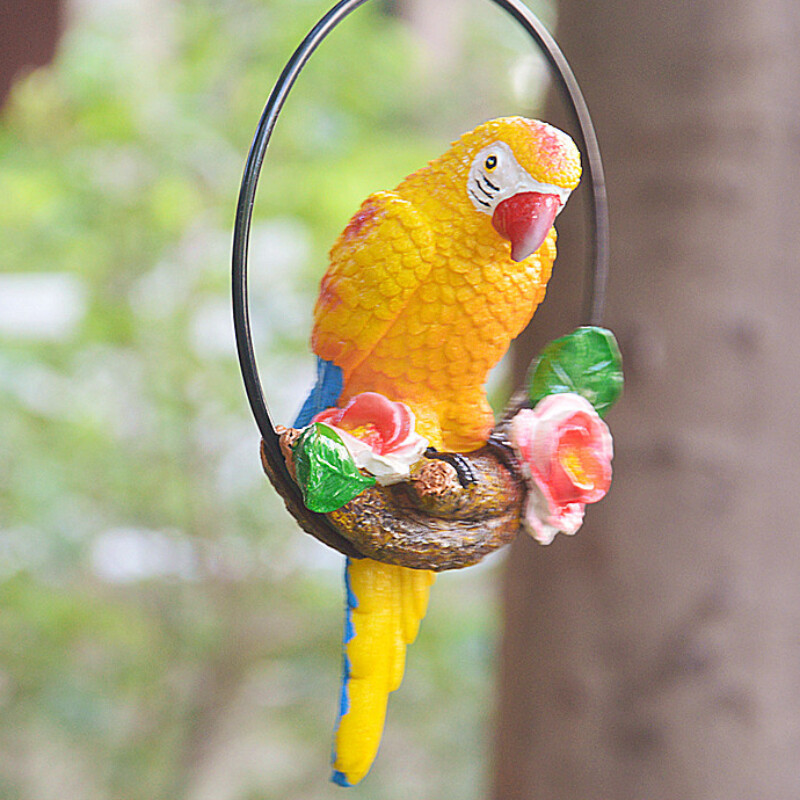 Simulation Vogel Modell Harz Handwerk Eisen Ring Parrot Ornament Garten Hängende