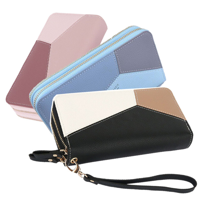 Portemonnaie Geldbörse Damen Double Reißverschluss Brieftasche Großes Portmonee+