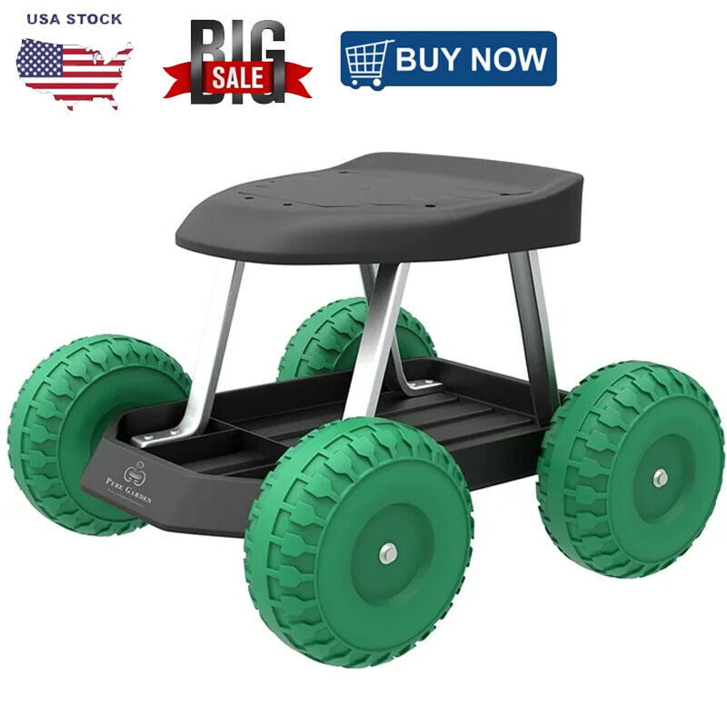 Garden Cart Scooter with Seat Rolling Work Seat Stool Outdoor Yard Heavy Duty