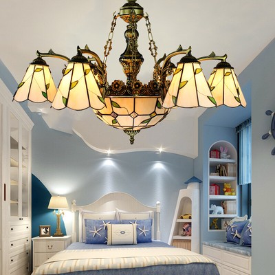 Living Room Tiffany Chandelier Room Decor Lamp Lodge Ceiling Light with Glass