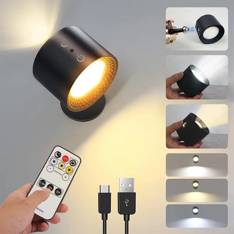 Led Double Head Wall Lamp Touch Control Remote 360 Rotatable USB Recharge Wirele
