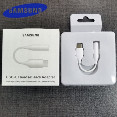 New White Samsung USB Type C Headset Jack Adapter to 3.5mm Audio Aux Headphone