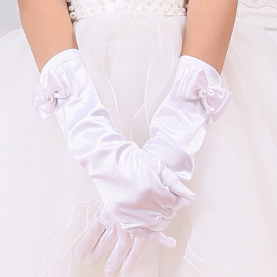 Lovely Kids Girls Princess Wedding Formal Evening Party Satin Dress Up Gloves. - Foto 9
