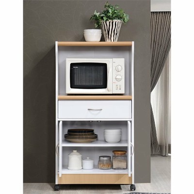 Hodedah Microwave Contemporary Wooden Kitchen Cart in White Finish
