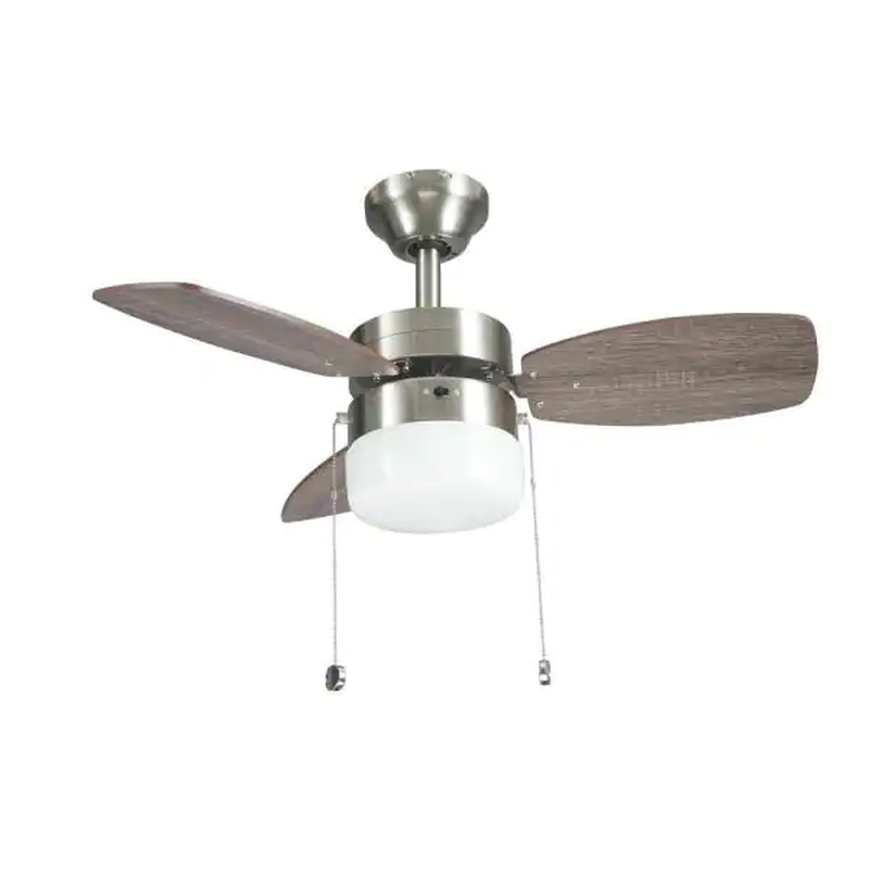 30 inch Indoor Ceiling Fan with Light Kit Brushed Nickel Reversible 3Speed Motor