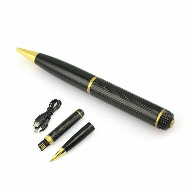 Black and gold fountain pen with USB cable.