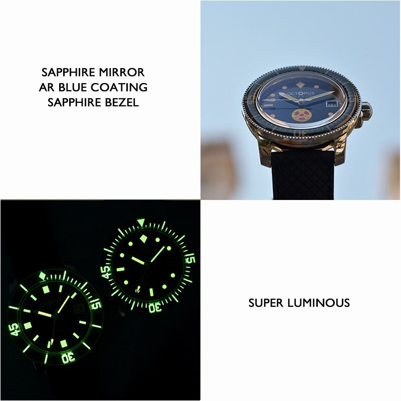 Pre-owned Octopus Men Automatic Watch 30bar Diver Mechanical Lume Pt5000 Sapphire Bezel