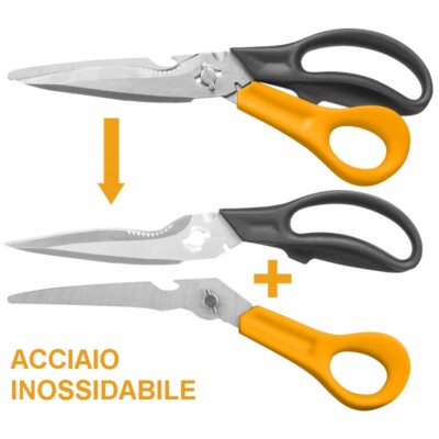 FORBICE FORBICI MULTIFUNZIONE MULTIUSO 7 in 1 CON LAMA IN ACCIAIO INOX INGCO