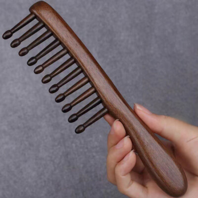 Wooden Hair Brush Anti-Static Natural Sandalwood Head Meridian Massage Com-ji