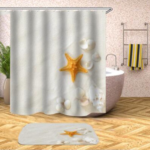 Fabric Waterproof Shower Curtain Bathroom Beach Ocean Seashell