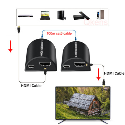 4K 100m HDMI Extender 1080p By RJ45 Cat5e Cat6 Ethernet Cable for PS3 PC to TV