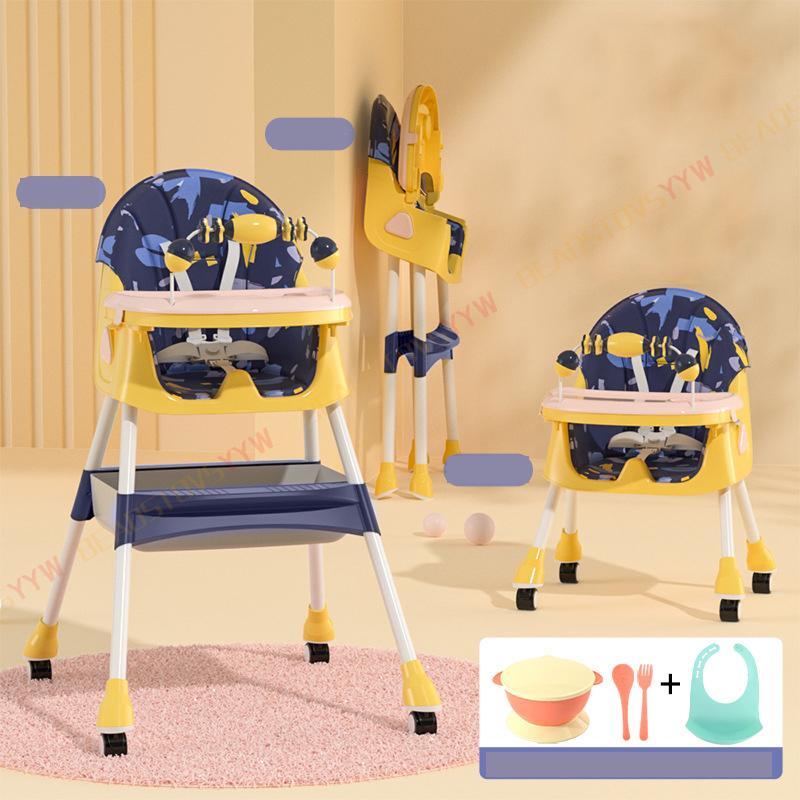 Baby High Chair Adjustable 4-in-1 Toddler Chair Infants Highchairs Seat 4 Wheels