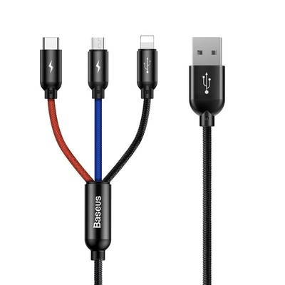Baseus 3in1 Cable USB-C/Lightning/Micro 35A 03m Black