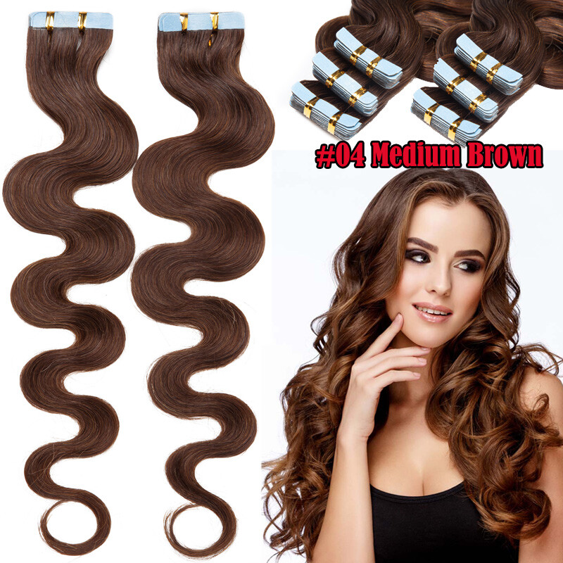 8a Wavy Straight Tape In Real Human Hair Extensions Skin Weft