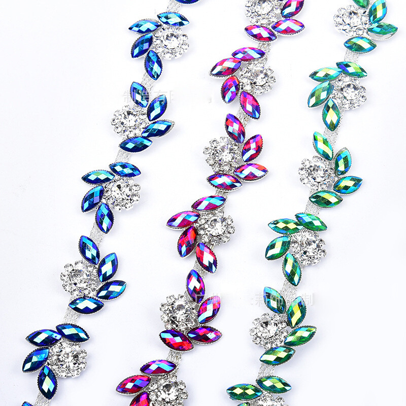 90cm Floral Rhinestone Chain Crystal Diamante Flower Trimming Sewing Decoration