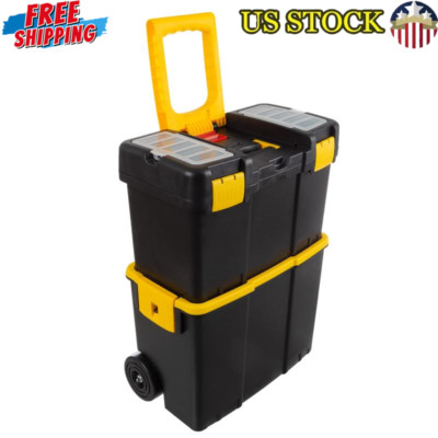 Stackable Tool Box Wheels W/ Lockable Compartments Portable Rolling Organizer
