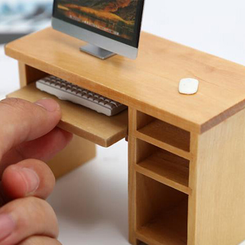 1/12 Dollhouse Miniature desk with keyboard and mouse Wooden Toys Furniture.AM