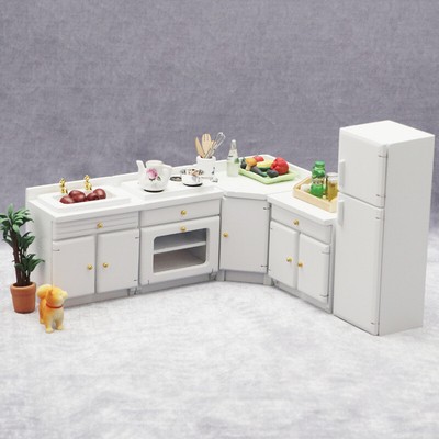 4PC 1/12 Scale Dollhouse Miniatures Furniture Kitchen Island Sink Stove Decor