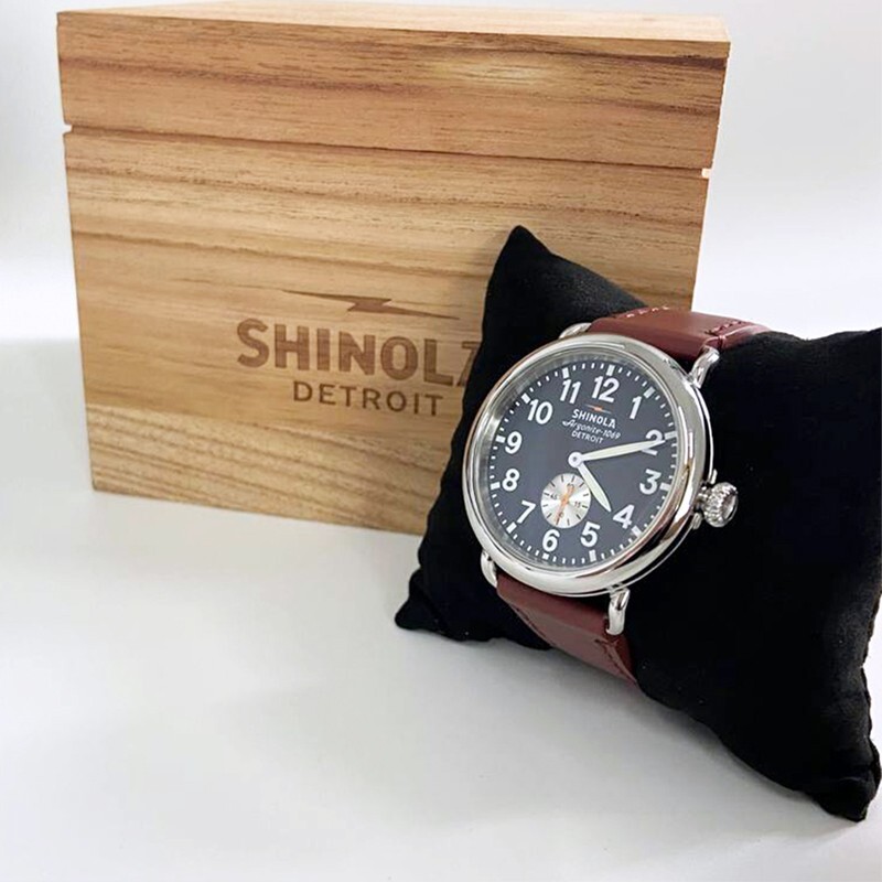 Pre-owned Shinola Men Women  Runwell Midnight Blue Quartz Watch Reddish Strap 41mm