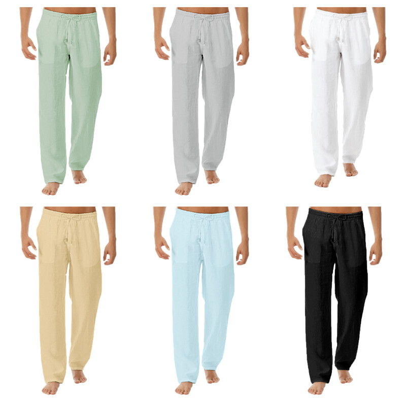 Herren Hose Einfarbig Kordelzug Gummibund Taschen Locker Freizeit