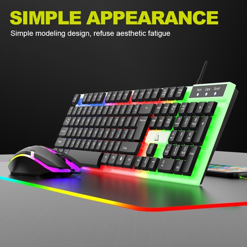 Computer Desktop Gaming Keyboard and Mouse Mechanical Feel Led Light Backlit US