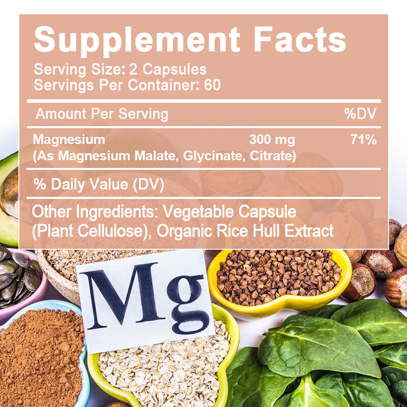 120 Capsules Triple Magnesium Complex, 300mg of Magnesium Glycinate Malate