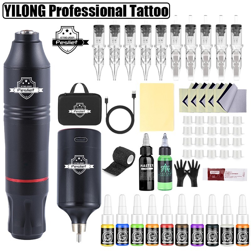 Wireless Coreless Motor Tattoo Gun Make Up Pen Machine Ink Beginner Kit 1200mAh