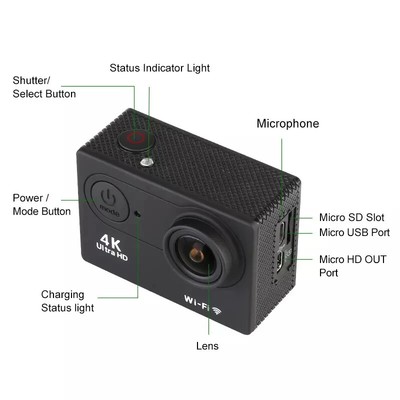 4k Action Camera 60fps With EIS Stabilization Remote Control WiFi Crystal-Clear