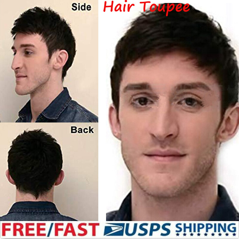 Men Toupee Hair Replacement System Ultra Thin Wig Pure Human Hair