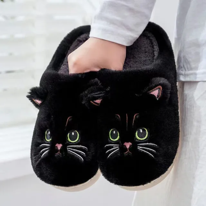 Winter Home Slippers Women Shoes Cute Cartoon Cat Slippers Men Warm Plush Slides