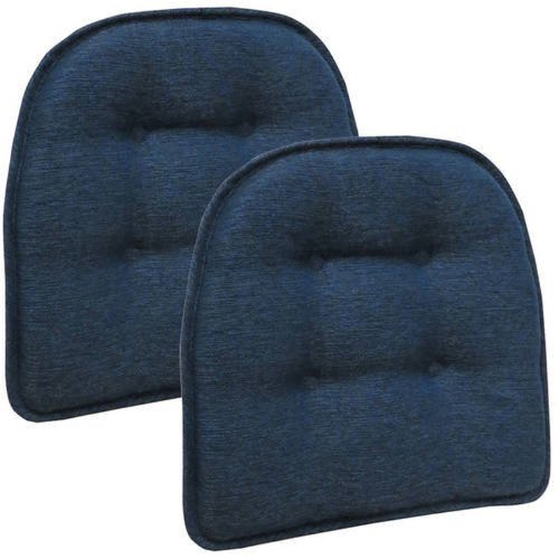 Seat Cushion Tufted Non-slip Blue Fabric Pad Set Of 2