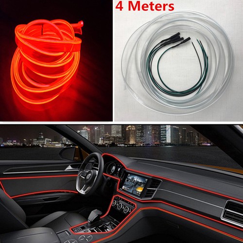 Details About 4m Car Interior Red Led Decor Lamp Optical Fiber Dash Trim Strip Moulding Light