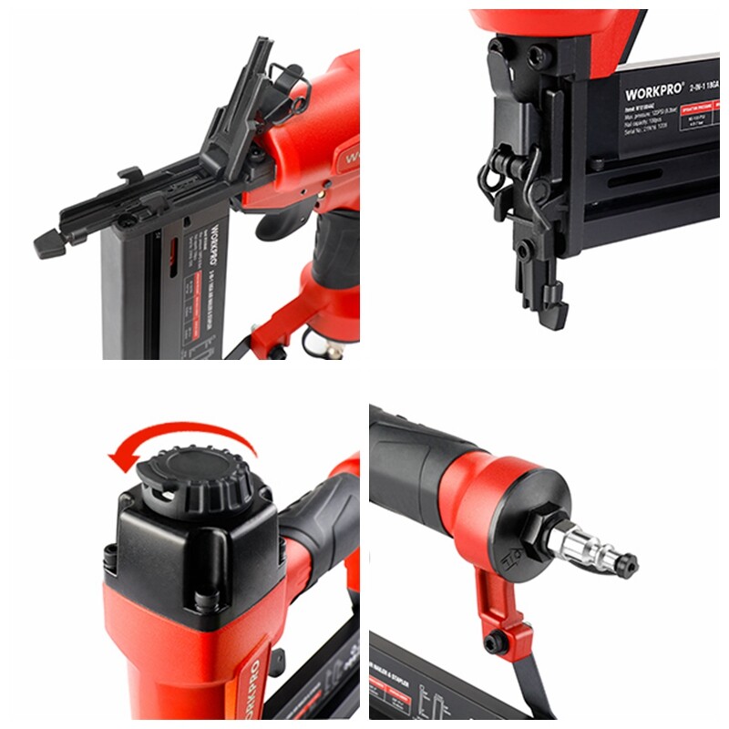 WORKPRO 18 GA 2 in 1 Pneumatic Brad Nailer Nail Gun Crown Stapler W/400pcs Nails