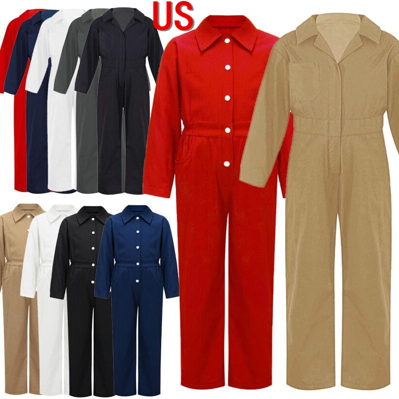 US Kids Boy Halloween Coverall Mechanic Boiler Suit Fightsuit Cosplay Costume