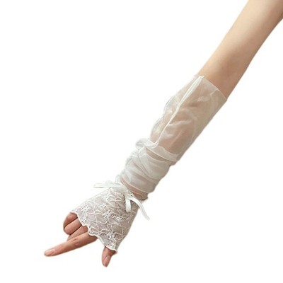 Bowknot Decals Sunproof Gloves Elastic Oversleeve Arm Cover for Beach Getaways