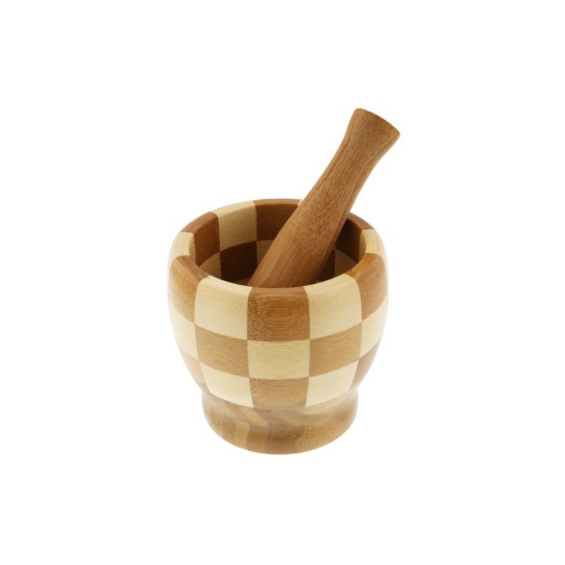 Mortaio Pestello Manuale 11.5x10 Cm In Bamboo Legno Per Pesto Spezie dfh
