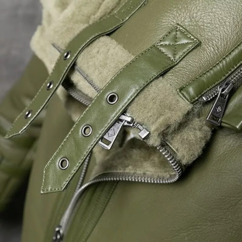 Pre-owned Bomber Green Raf  Ginger Aviator British Sheepskin Shearling Leather Jacket