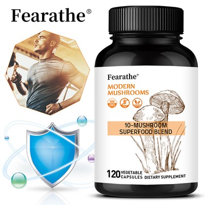10x Mushroom Complex Capsules - Focus & Brain Health Balance Digestive Health