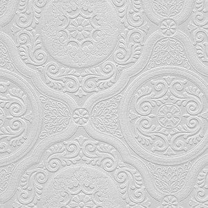 Wallpaper Paintable White Textured Damask Medallion
