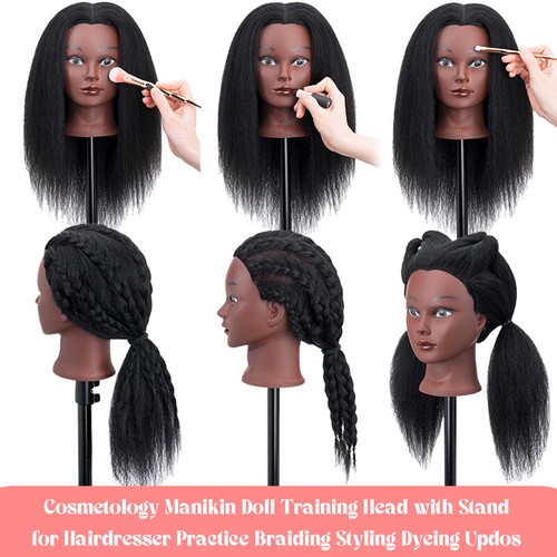 100% Real Human Hair Mannequin Head Practice Styling Training Manikin Doll+Stand