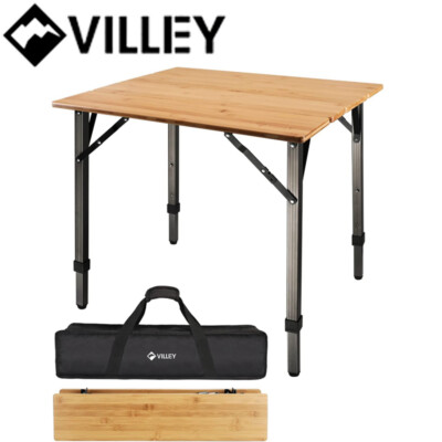 VILLEY Bamboo Folding Camping Table Portable Table Heavy Duty Load 176 lbs Table