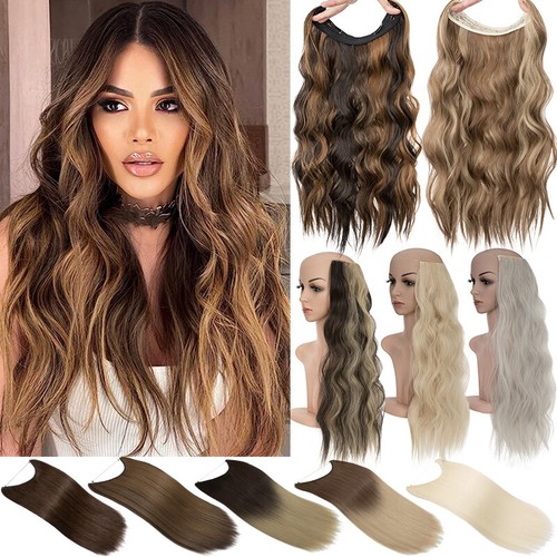 Highlight Invisible Wire Hair Extension Clips Long Beach Wave Clip in Hairpiece