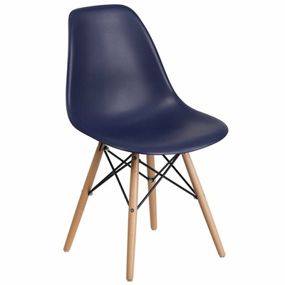 Flash Furniture Elon Plastic Accent Chair with Wood Base in Navy